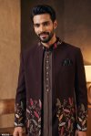 Wine Outluk Wedding Vol 65 Lachaka Embroidery Mens Indo Western W6503